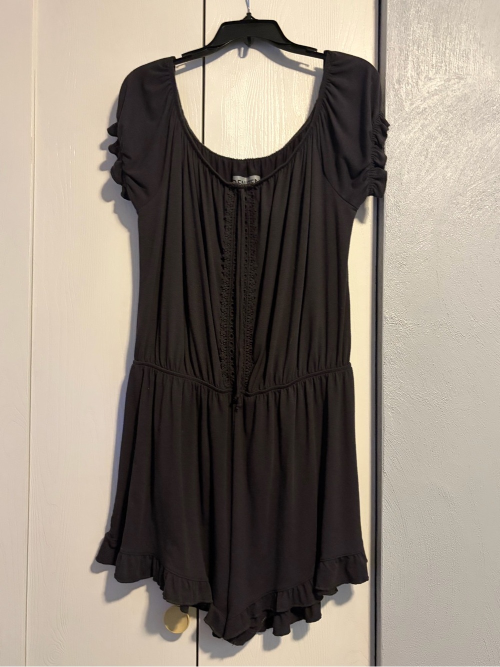 Levi's Black Short-Sleeve Romper with Ruffle Hem